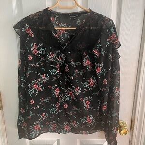 Walter Baker Sheer Floral Button Up Blouse Medium